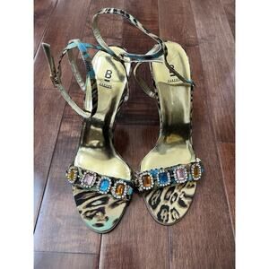 Vintage Y2K Bakers Embellished Animal Print Sandals Shoes Sz 7.5 Heels